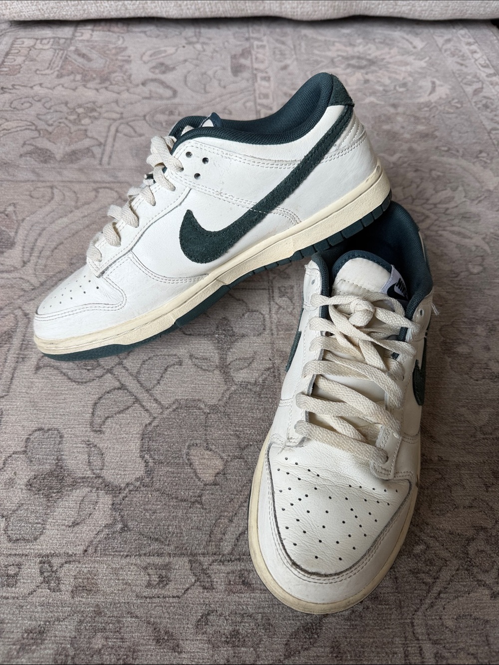 Nike Men’s Low-Top Sneakers — White with Dark Green Swoosh